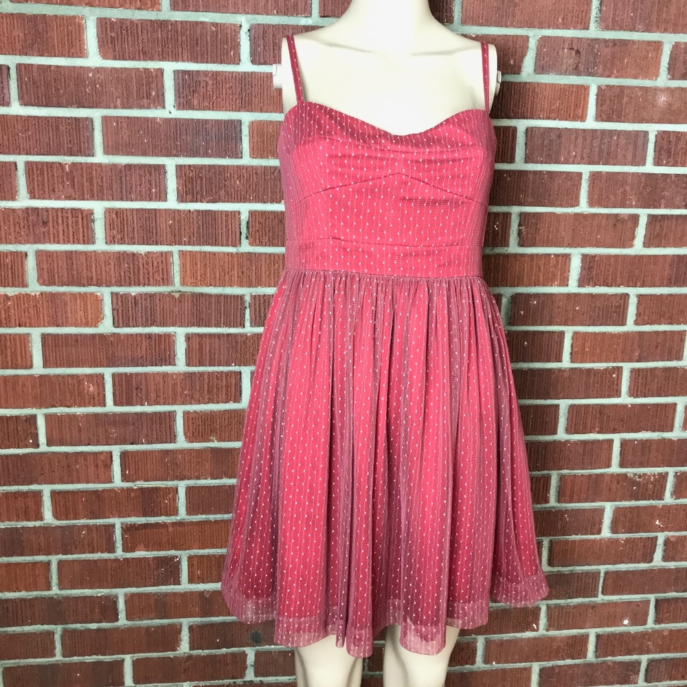 Fossil Red Swiss Dot Netting Swing Cocktail Dress - image 2